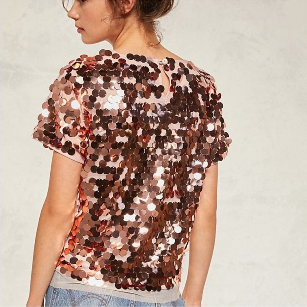 Anthropologie Rose Gold Sequin Short-Sleeve Tunic - Picture 6 of 16